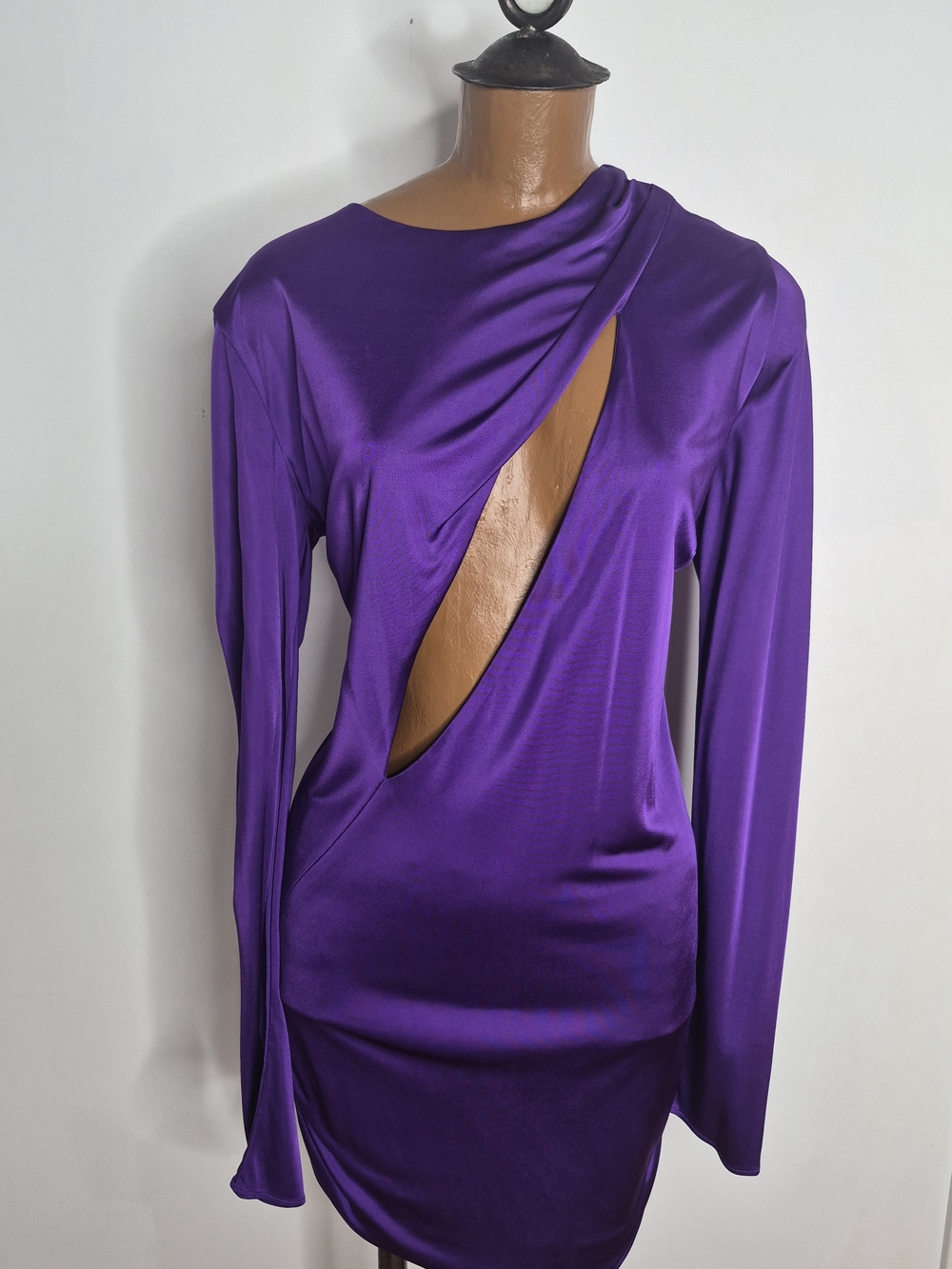 Versace Asymmetrical Cutout Long Sleeve Mini Dress